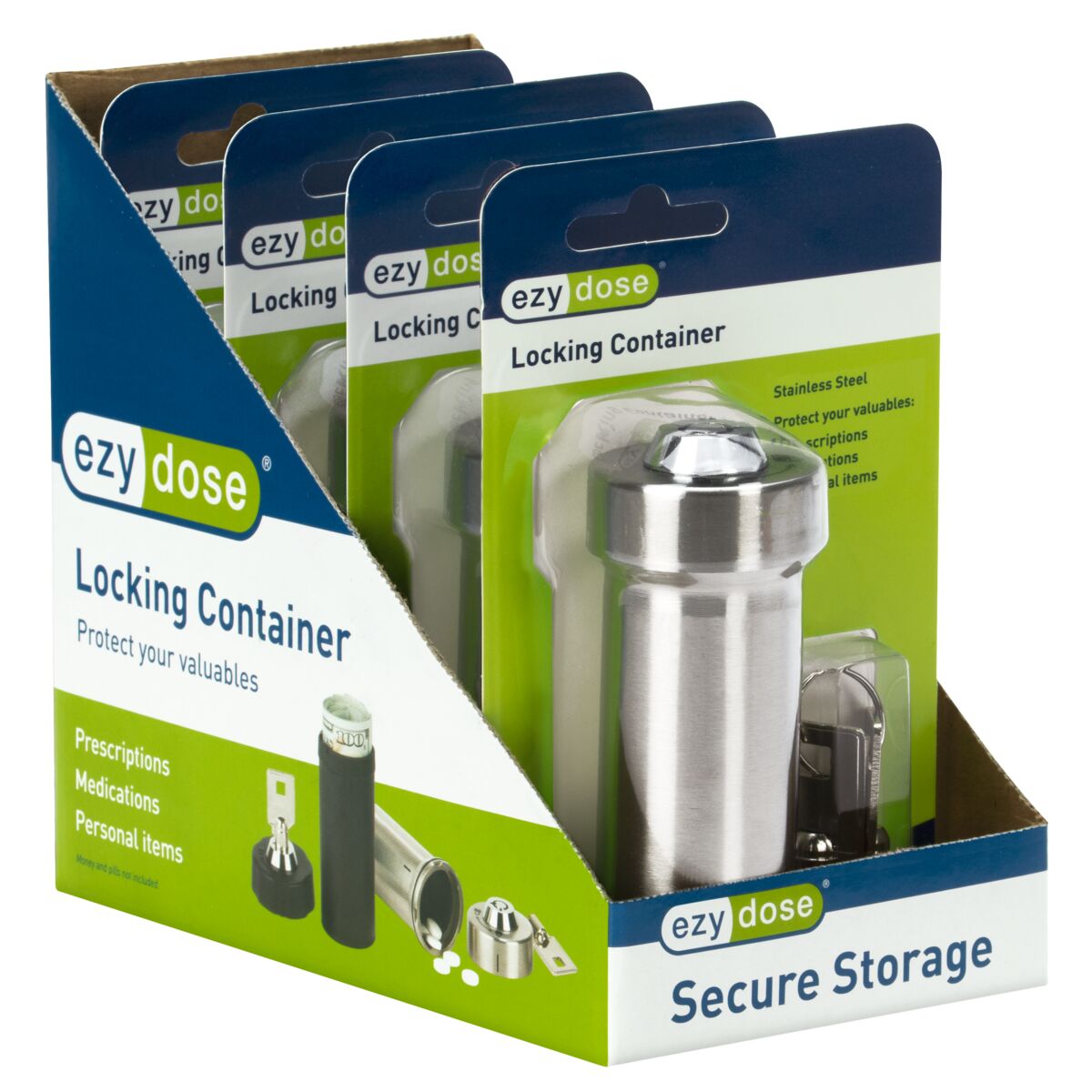 Ezy Dose® Stainless Steel Locking Container - 4ct Display