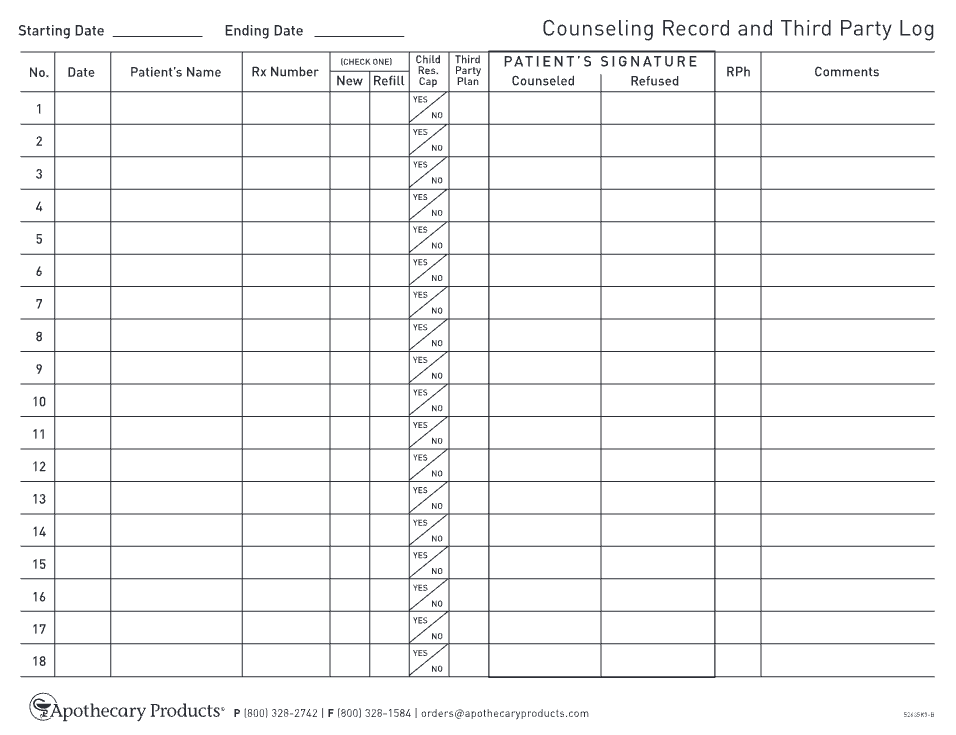 Patient Counseling Record & Third-Party Rx Log