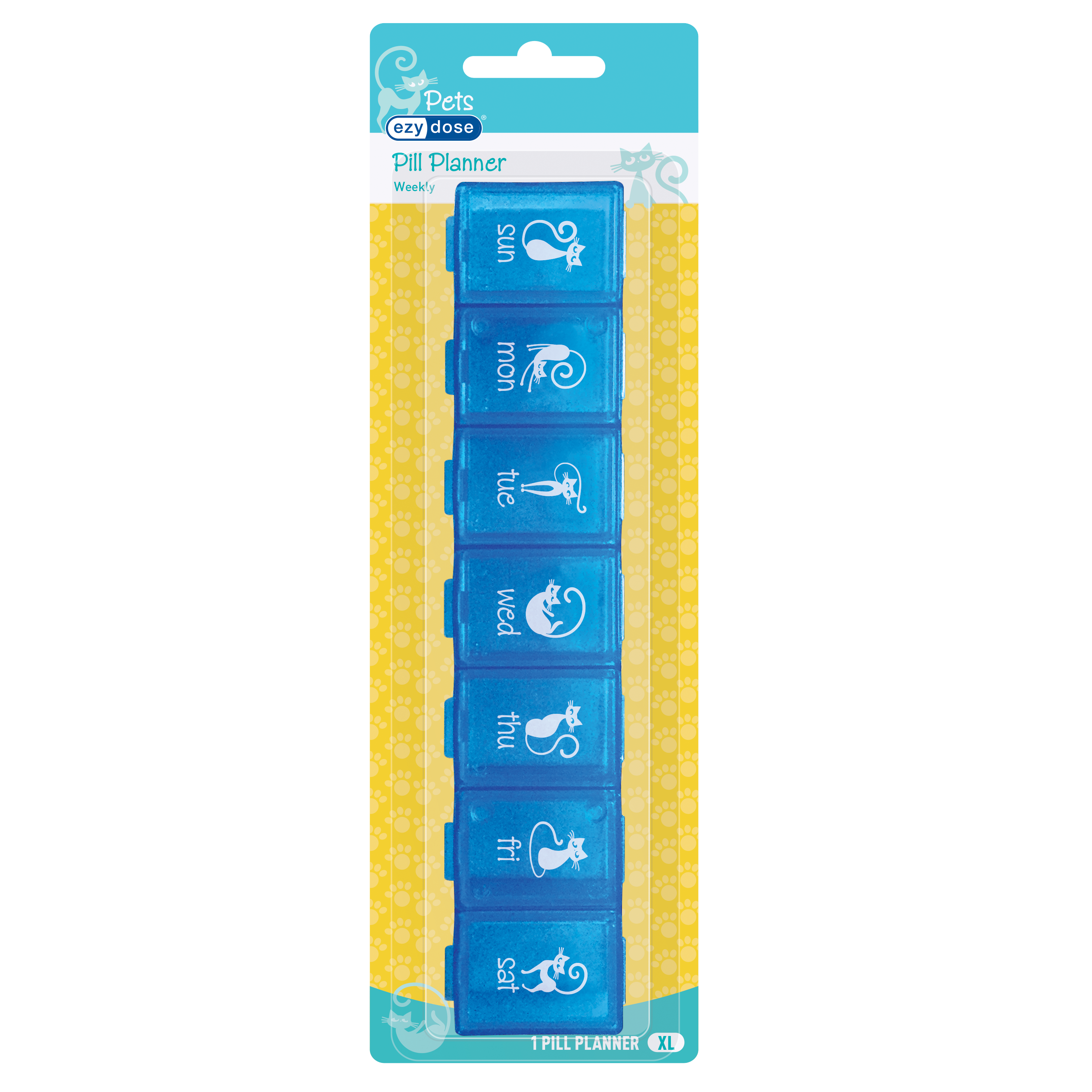 Front packaging of x-large weekly pill organizer for cats