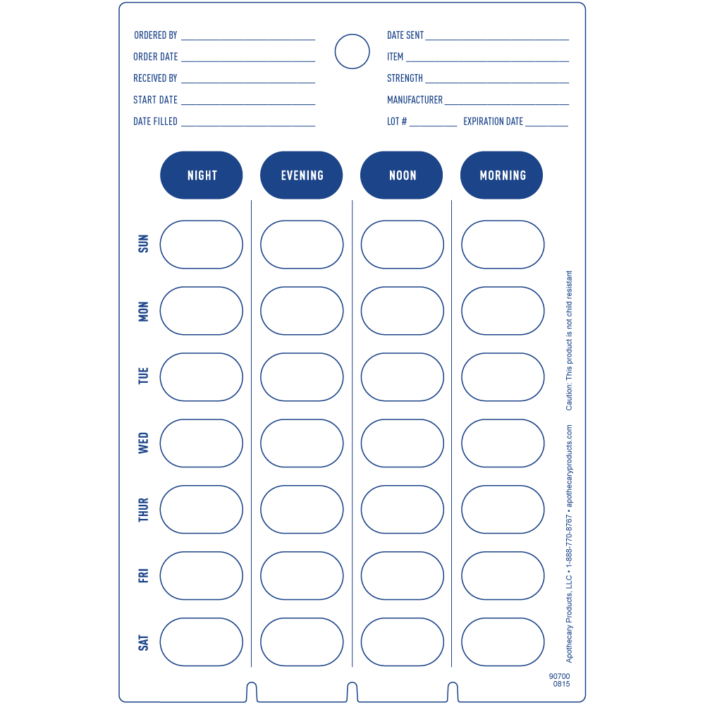 Cold Seal Card 28-dose weekly back | Apothecary Products