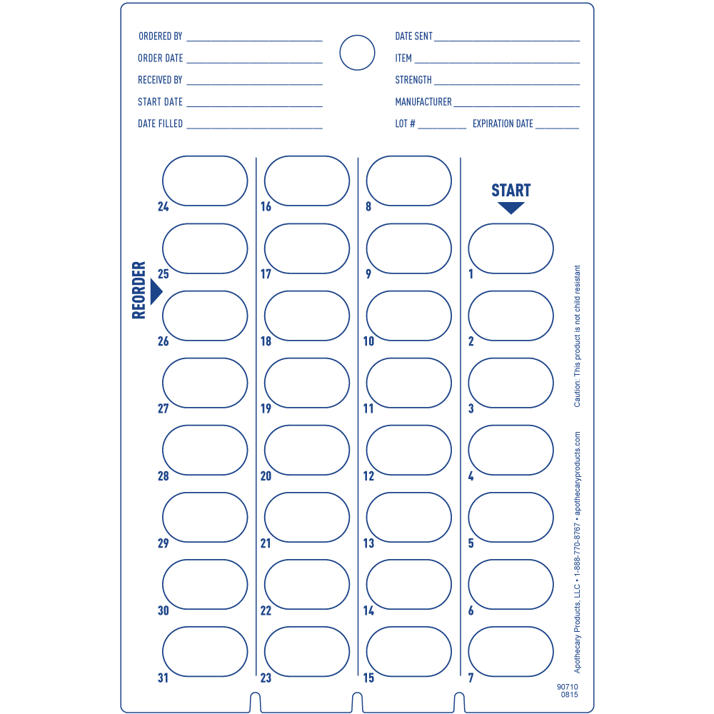 Cold Seal Card 31-dose calendar back | Apothecary Products