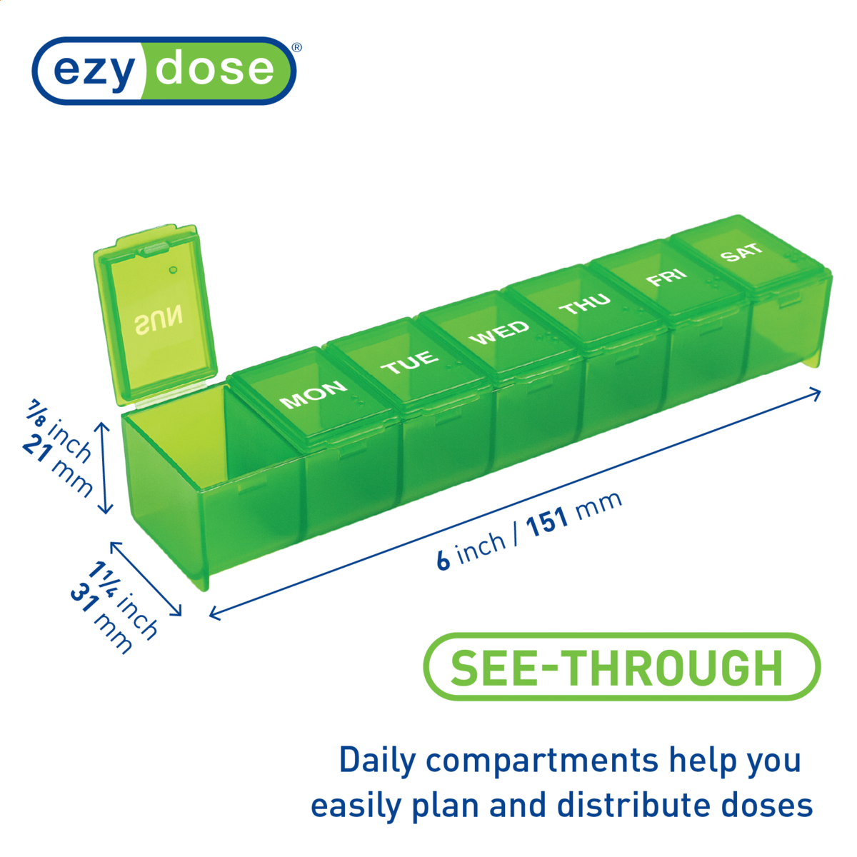 green pill organizer dimensions