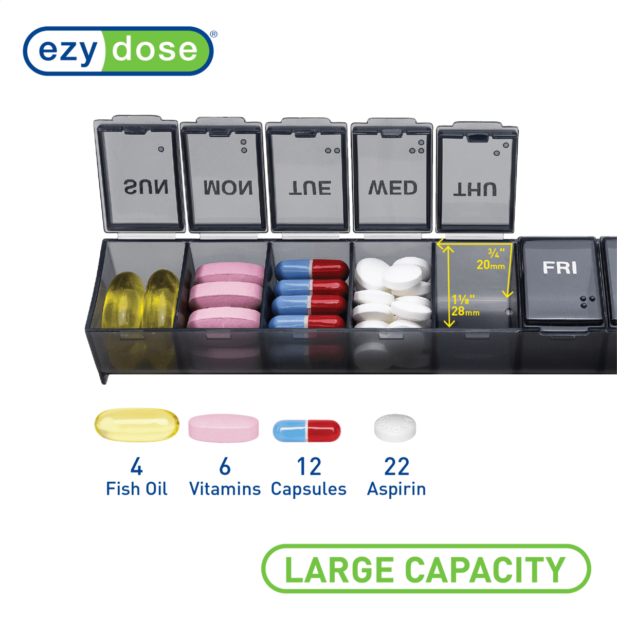 infographic of black pill organizer pill capacity