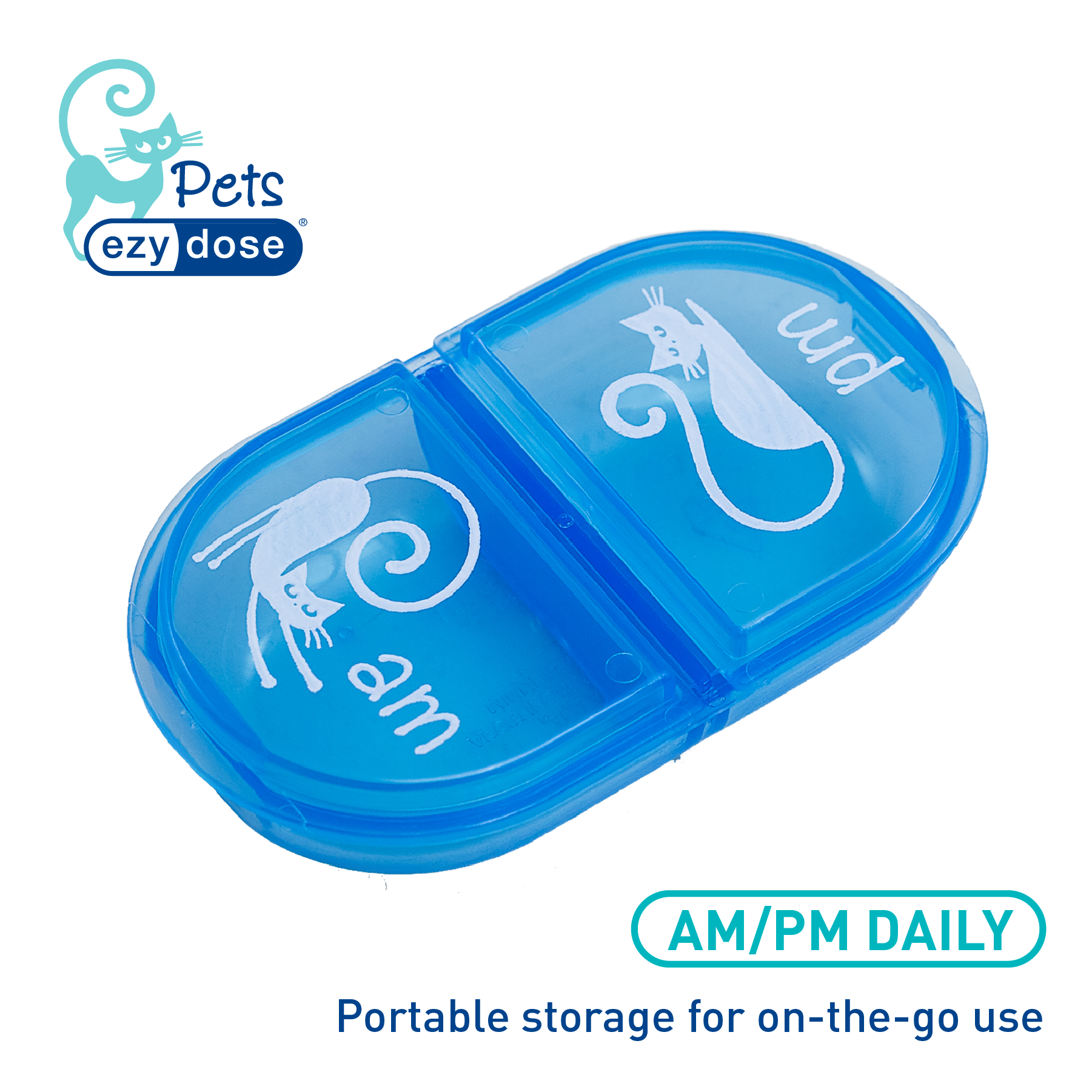 Pill organizer has portable storage for on-the-go use and has am/pm daily compartments