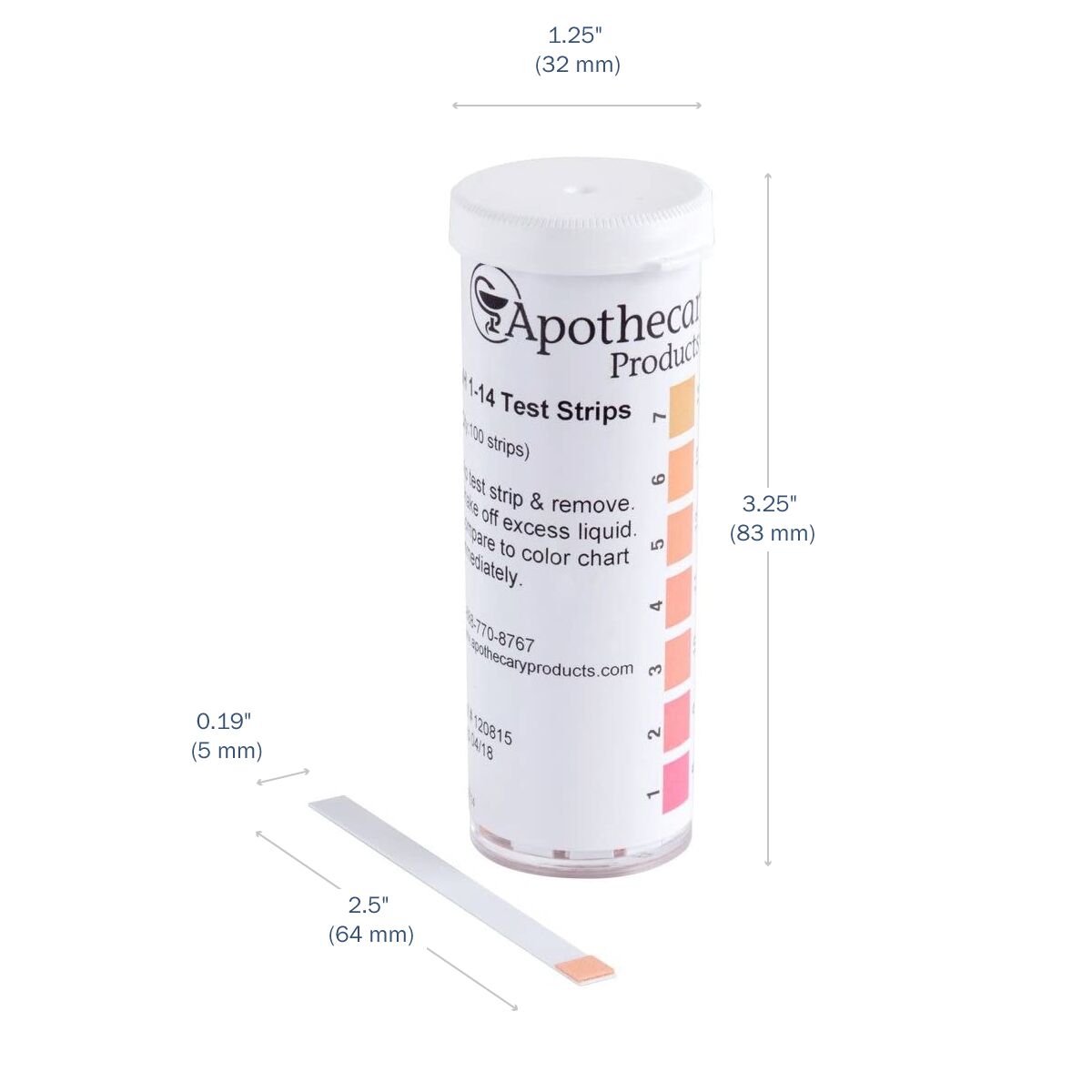 Universal pH Paper dimensions