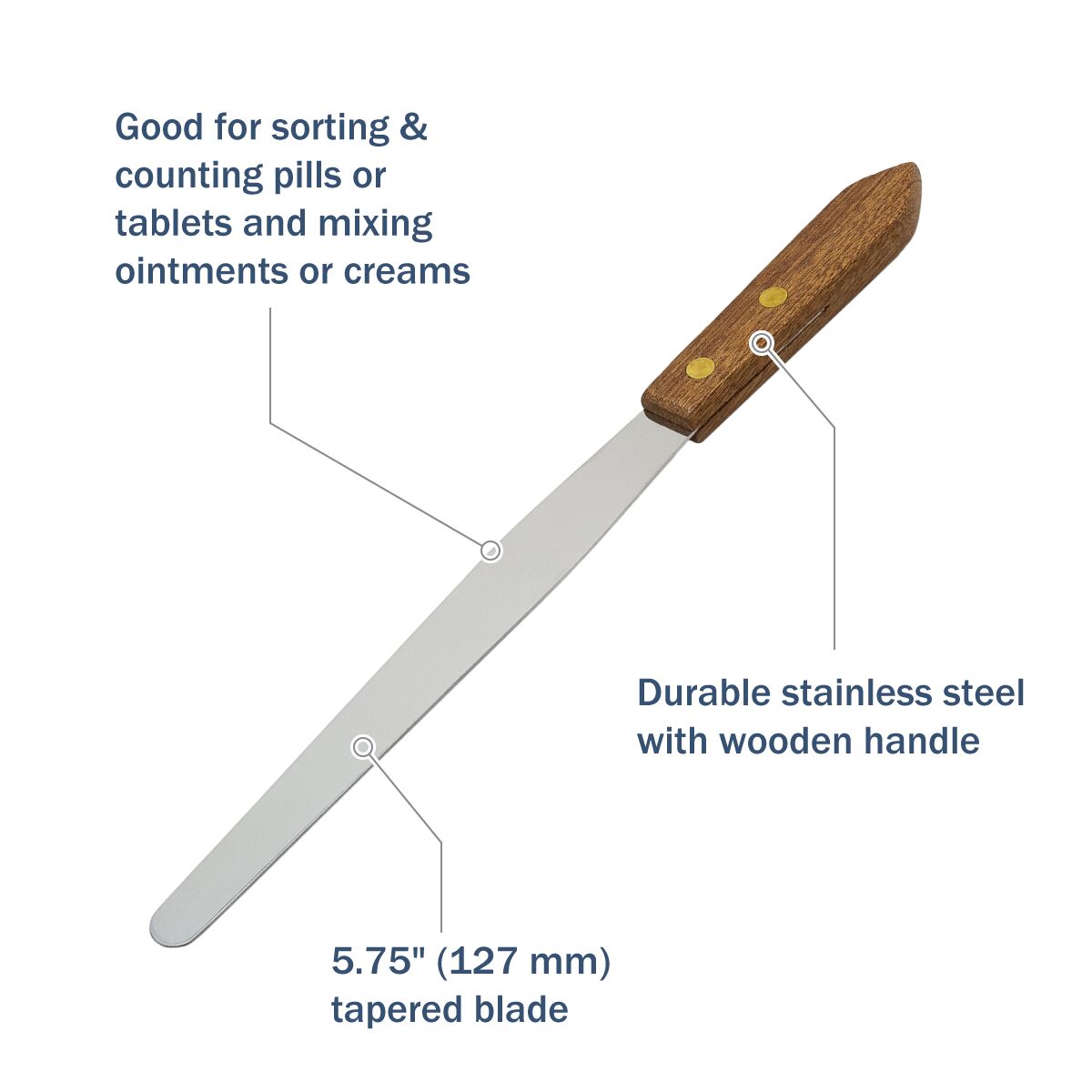 5 3/4" Tapered Stainless Steel Spatula has durable stainless steel with wooden handle