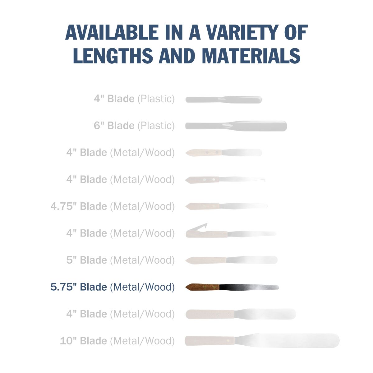 Tapered Stainless Steel Spatula comes in a variety of lengths and materials, 5 3/4" blade