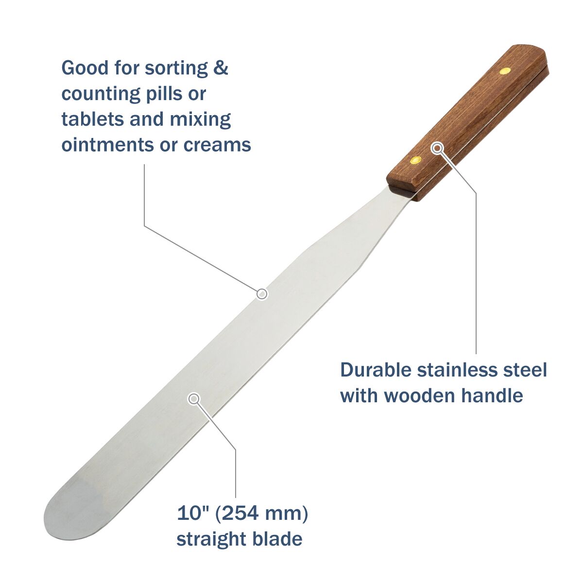 10&quot; Stainless Steel Spatula has durable stainless steel with wooden handle