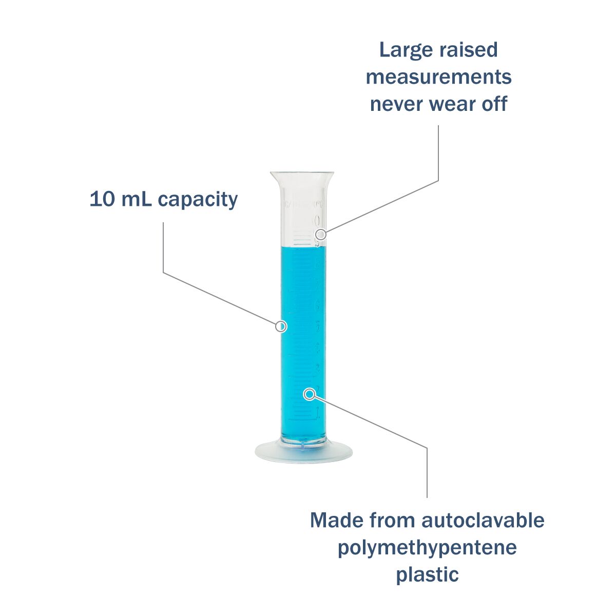 Transparent &amp; Autoclavable Graduated Cylinder 10ml features