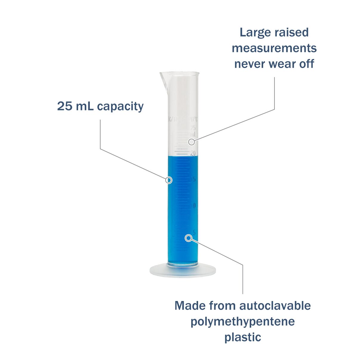 Transparent &amp; Autoclavable Graduated Cylinder 25mL features