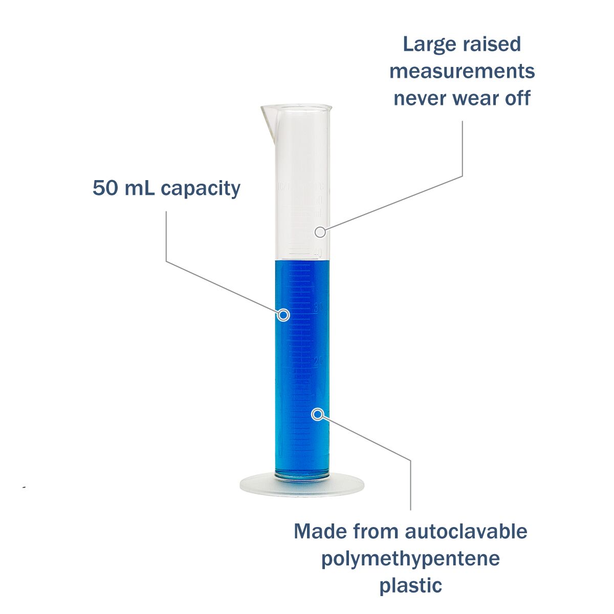 Transparent &amp; Autoclavable Graduated Cylinder 50 mL features