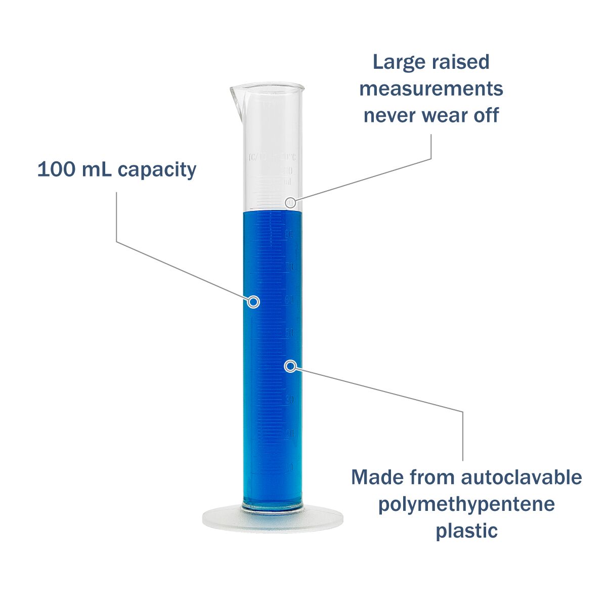 Transparent &amp; Autoclavable Graduated Cylinder 100 mL features