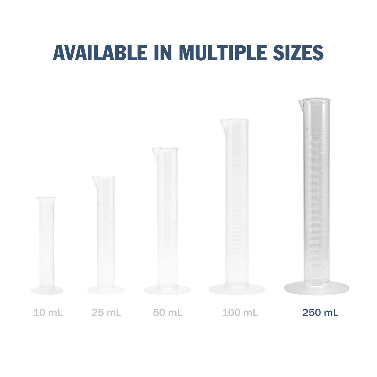 Transparent & Autoclavable Graduated Cylinder available in multiple sizes - 250 mL
