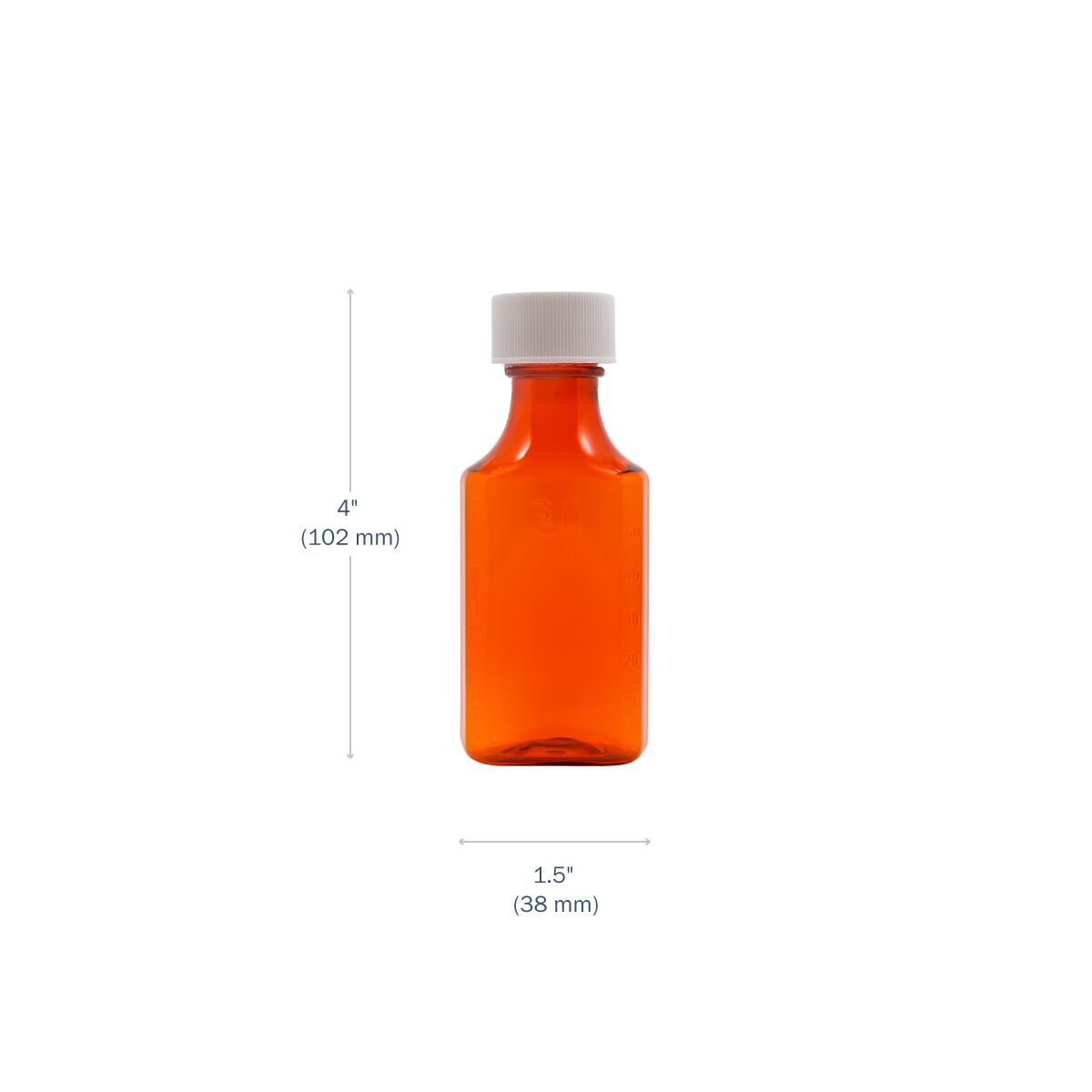 Dimensions of 2 oz amber oval bottle