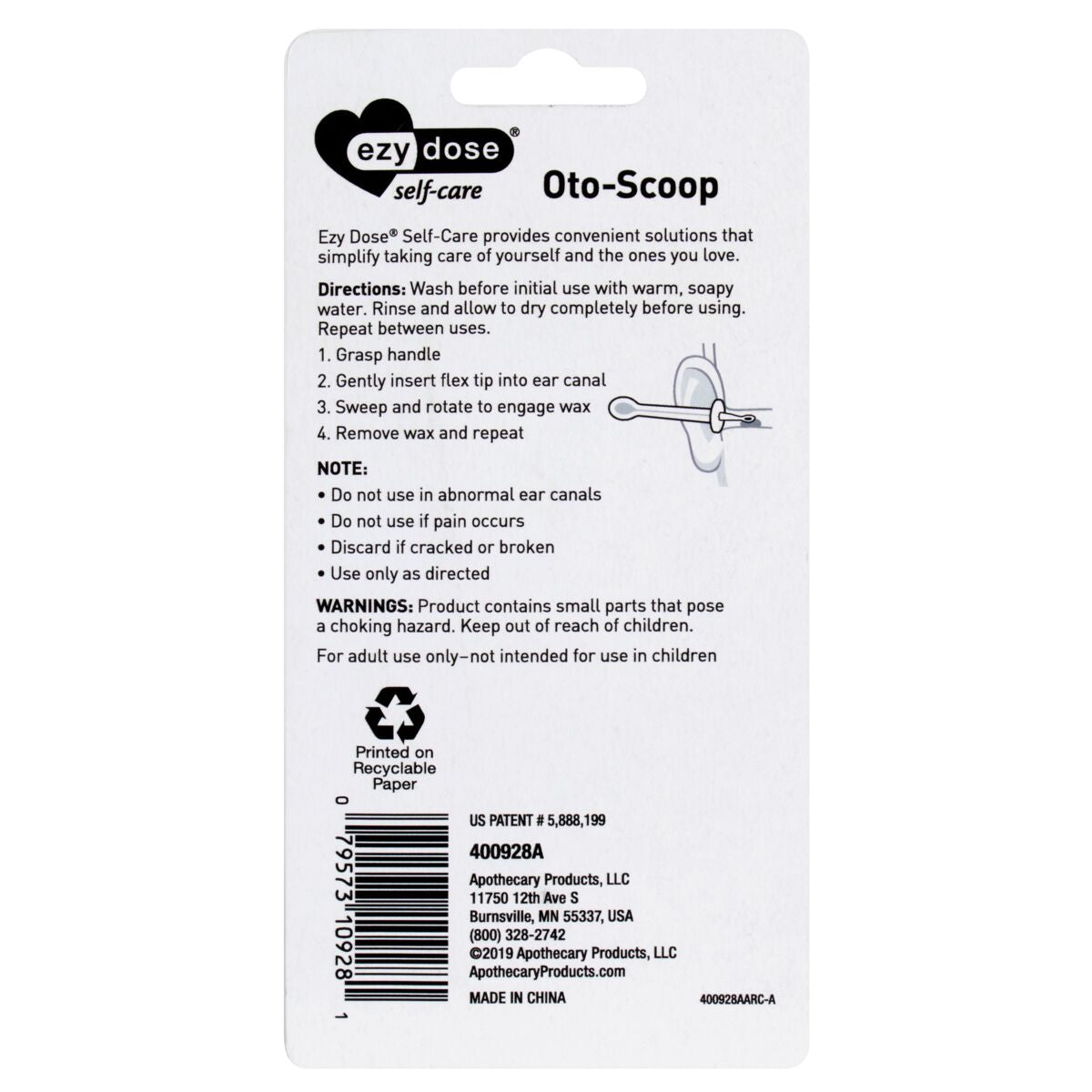 back packaging of oto scoop earwax remover