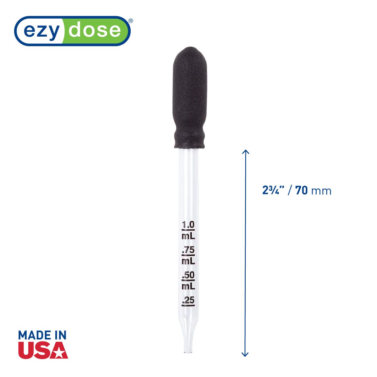 Straight-Tip Calibrated Glass Medicine Dropper (1 mL) dimensions