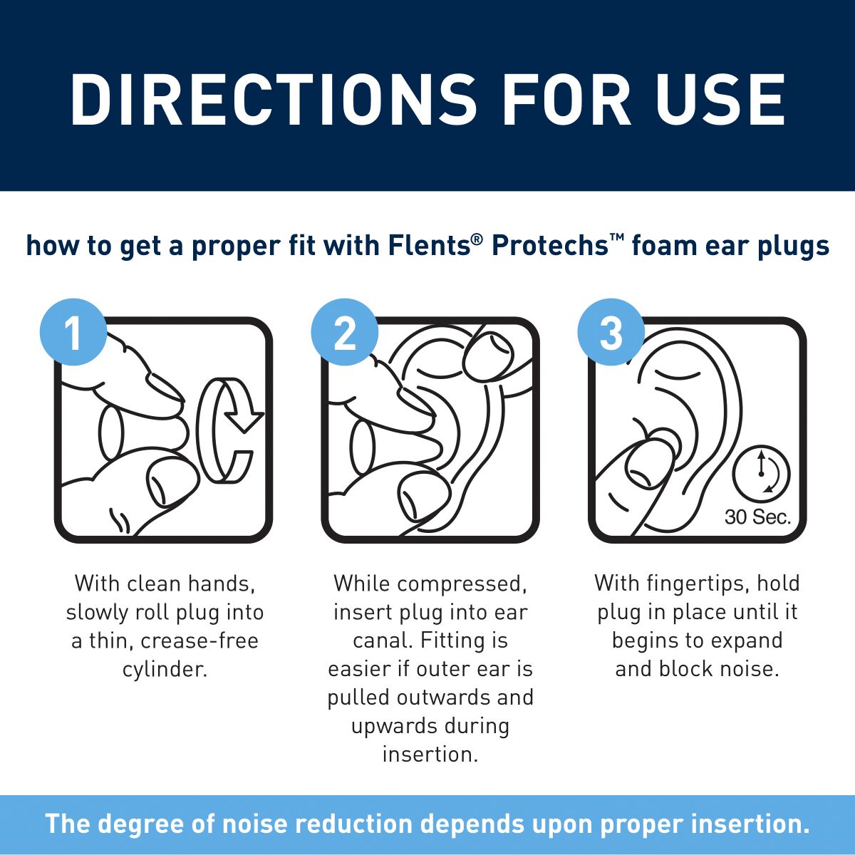 directions for use for Quiet Please® Foam Ear Plugs