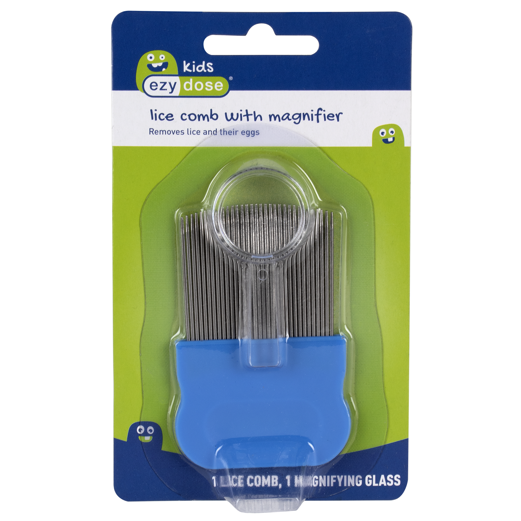 Front packaging of lice comb with magnifying glass