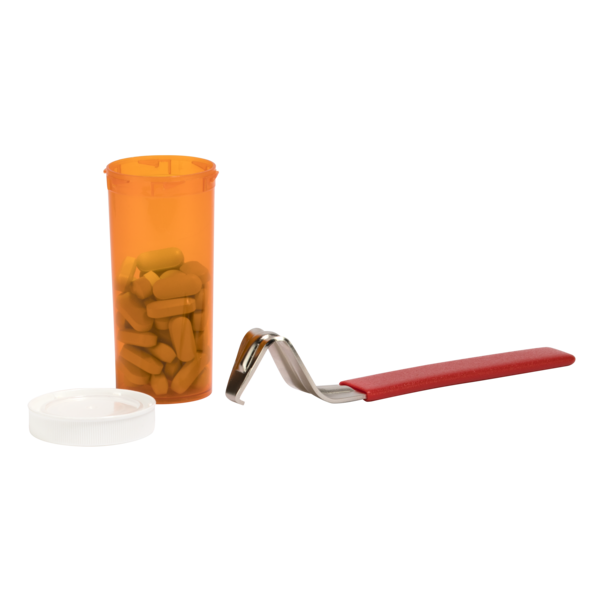 Rx Vial Cap Opener with pills in a bottle