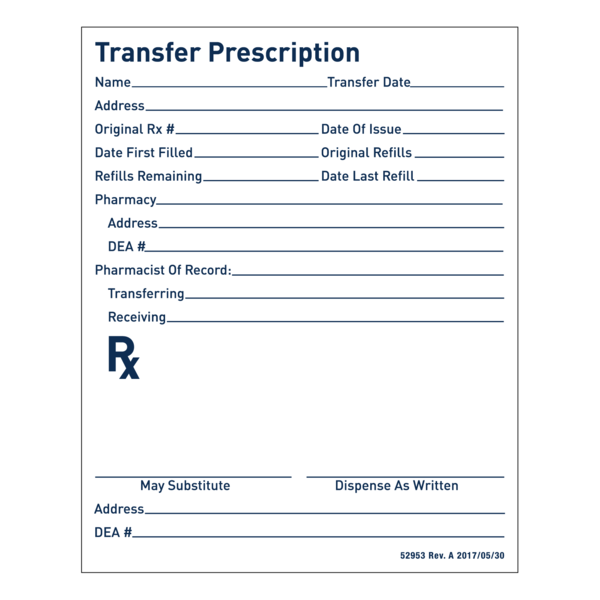 Rx Transfer Prescription Pad | Apothecary Products