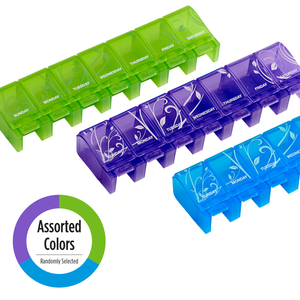 Soft-Touch Weekly Pill Planner in assorted colors