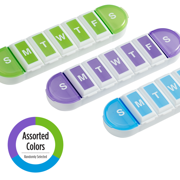 Assorted colors of the Weekly Elliptical Pill Planner