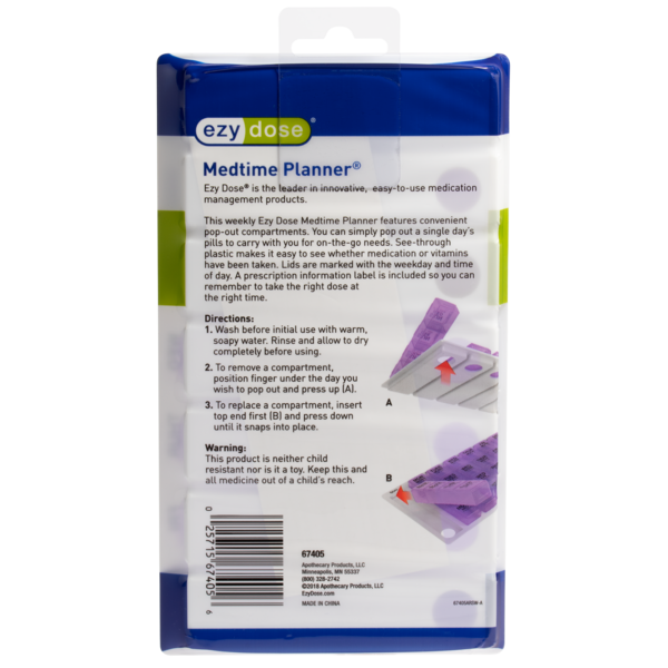 Ezy Dose One-Day-At-A-Time Medtime Planner packaging back