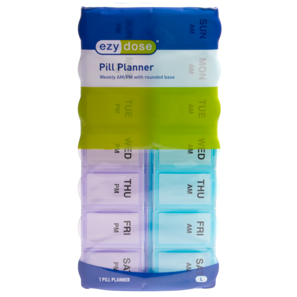 Weekly AM/PM Pill Planner with Removable Lid packaged