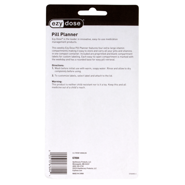 Weekly Combination Pill/Vitamin Planner directions