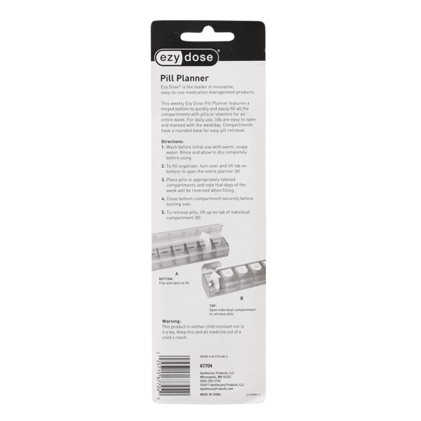 Easy Fill Weekly Pill Organizer (XL) back of package