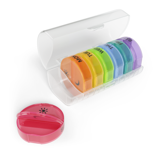 Ezy Dose Weekly 2x/Day Circular Pill Planner, Rainbow