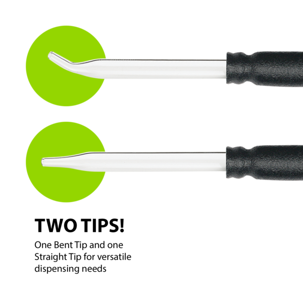 Glass droppers have two different tips, one bent tip and one straight tip dropper for versatile dispensing needs