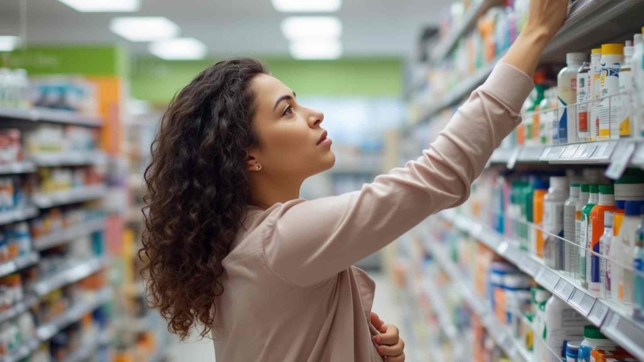 lady reaching for shelf shopping