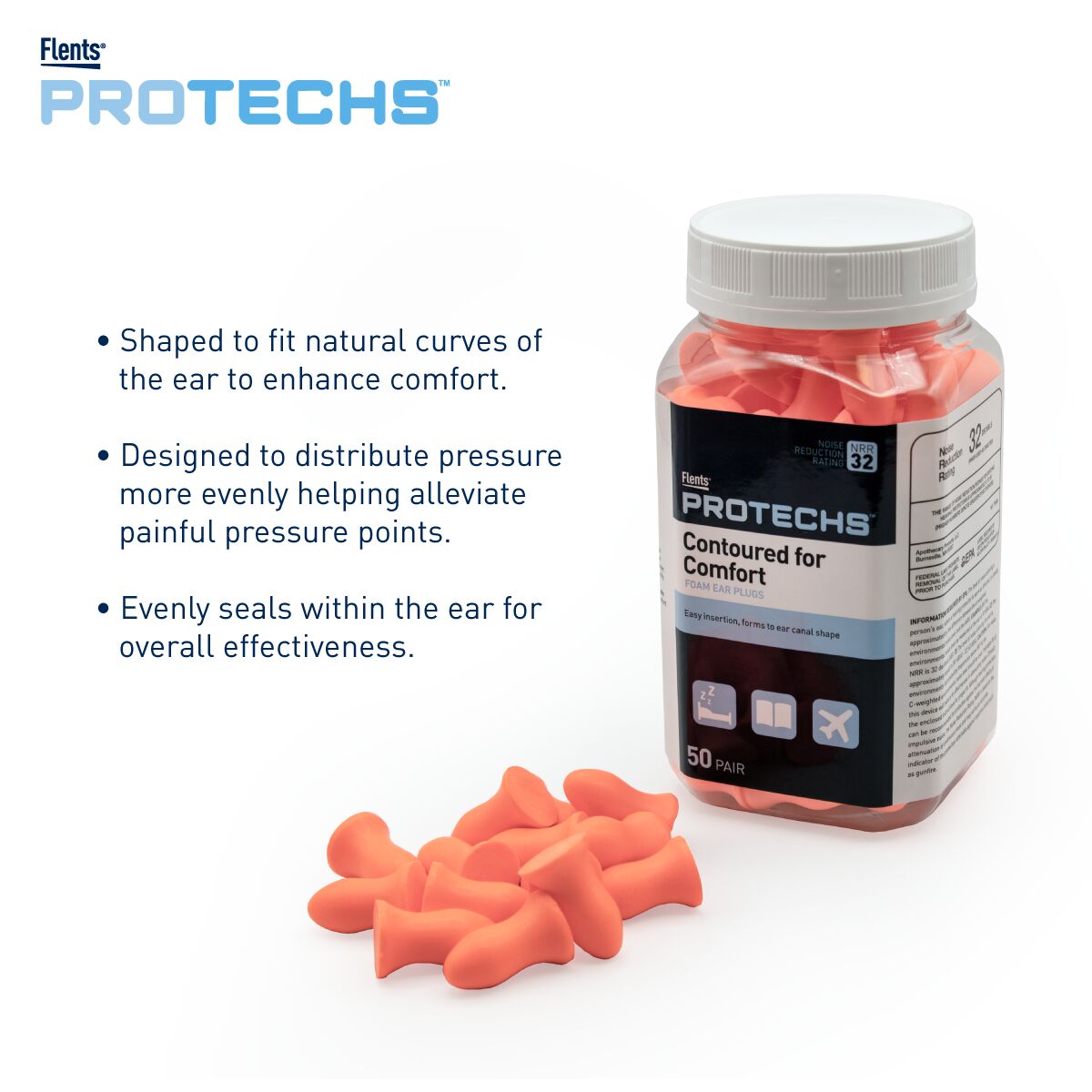 Flents® PROTECHS™ Contoured® For Comfort Ear Plugs