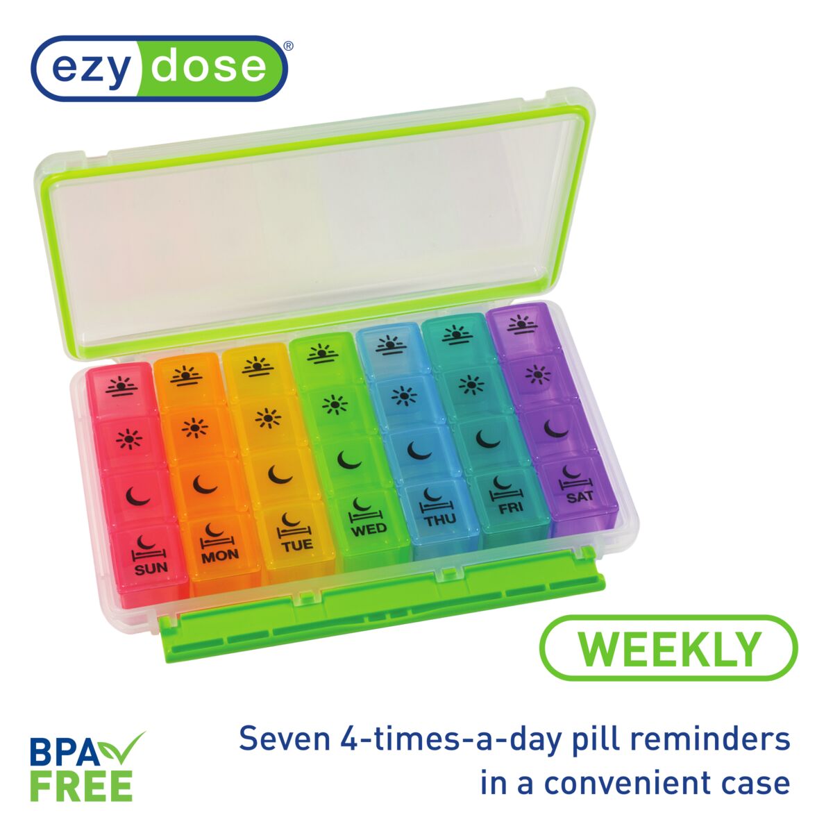 Ezy Dose® Weekly 4x/Day Pill Planner, Rainbow