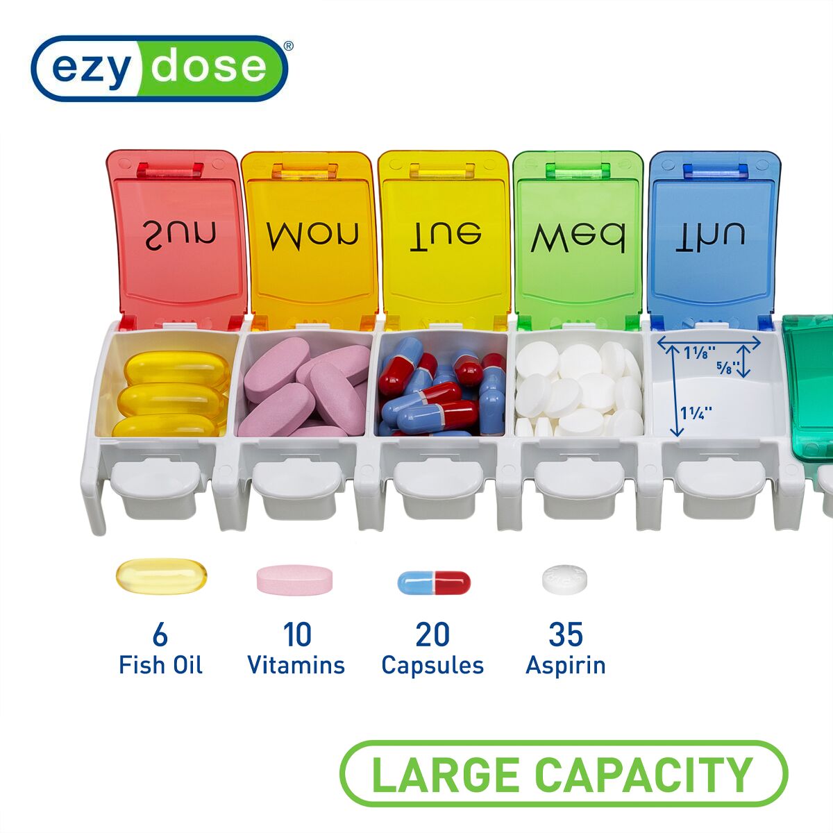 Ezy Dose® Weekly PB Pill Planner, Rainbow