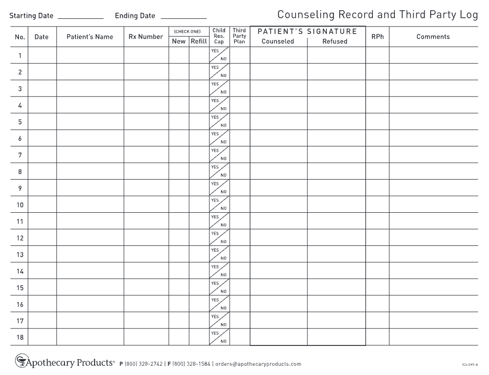 Patient Counseling Record &amp; Third-Party Rx Log