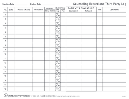 Patient Counseling Record &amp; Third-Party Rx Log