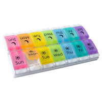 Rainbow push button weekly pill organizer, 2 times a day, am/pm pill organizer