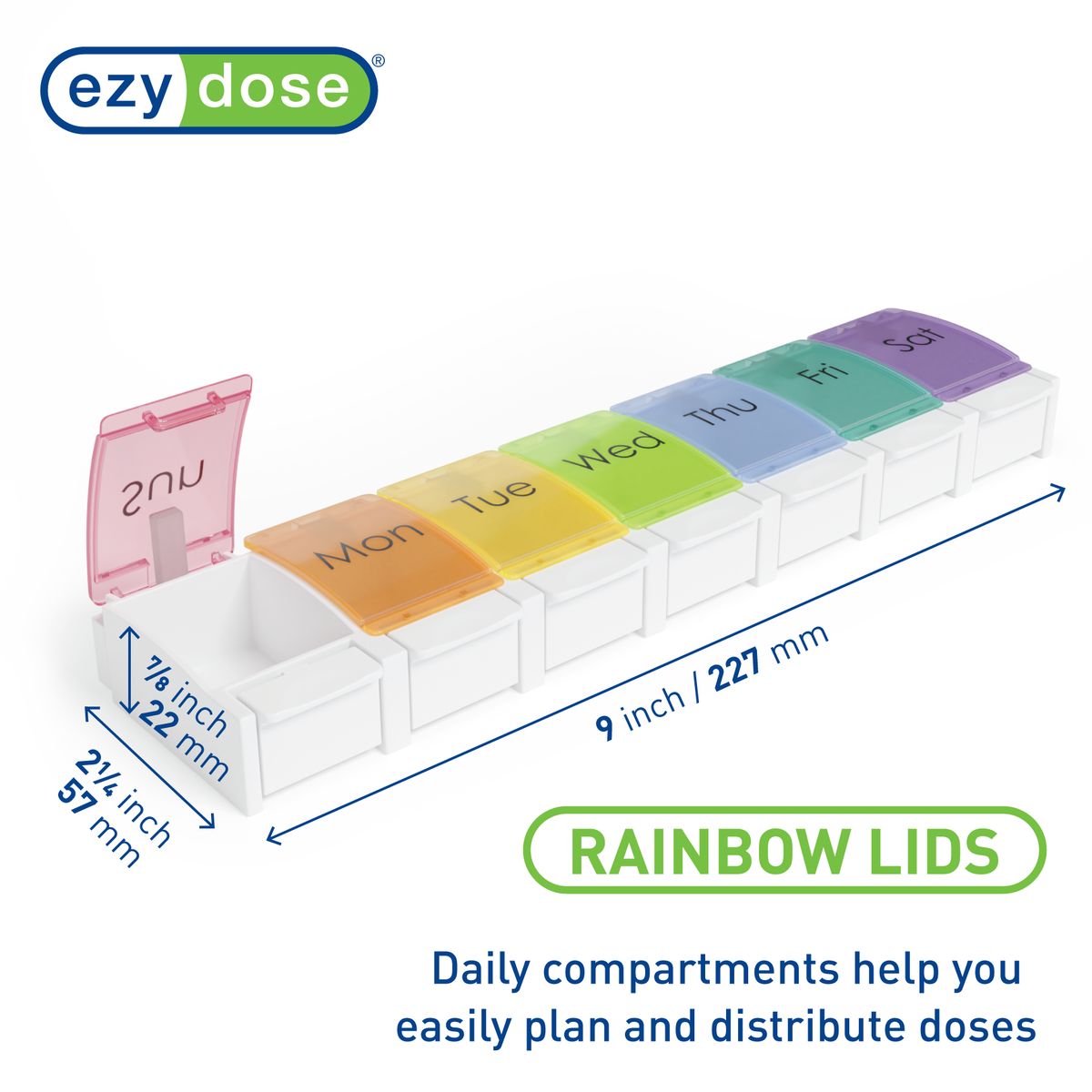 Weekly rainbow pill organizer dimensions