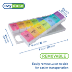 Rainbow weekly pill organizer can easily remove AM or PM side for easier transportation