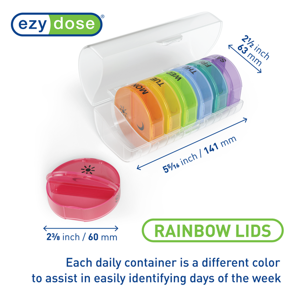 Ezy Dose Weekly 2x/Day Circular Pill Planner, Rainbow