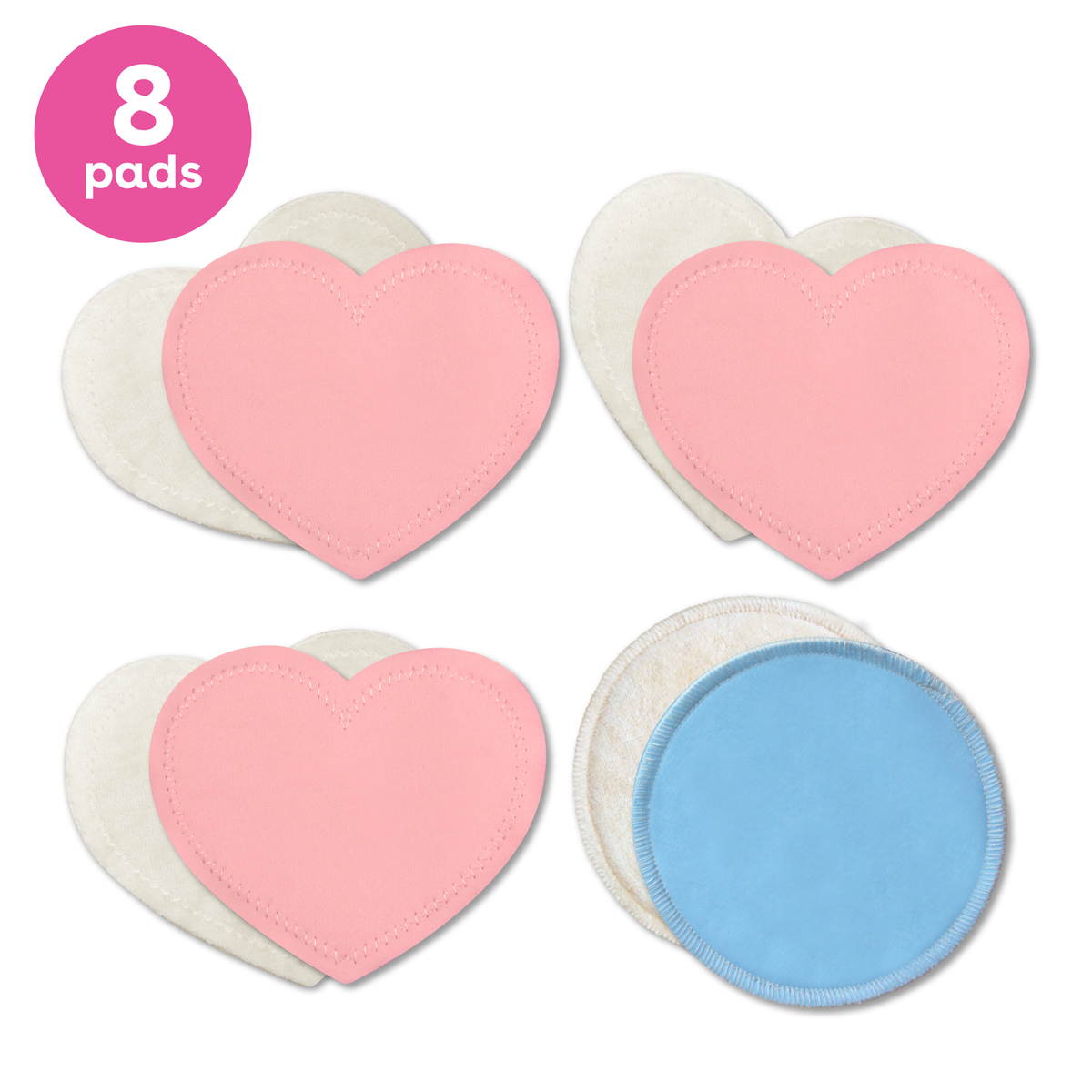 8 Reusable Nursing Pads, 6 light pink regular nursing pads, 2 overnight nursing pads