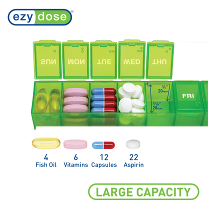 infographic of green pill organizer pill capacity