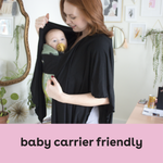 Open nursing shaw is baby carrier friendly