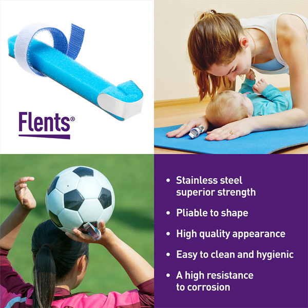 Flents finger splint is made of stainless steel, is pliable, easy to clean