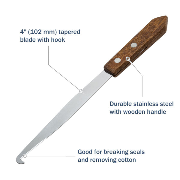 Hook-knife spatula is made with durable stainless steel with wooden handle
