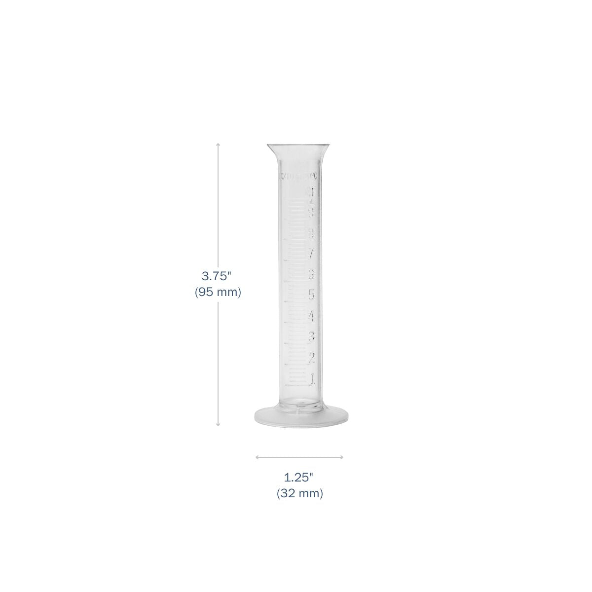 Transparent &amp; Autoclavable Graduated Cylinder 25 mL dimensions