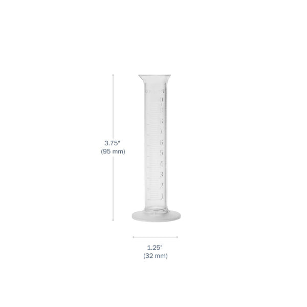 Transparent & Autoclavable Graduated Cylinder 25 mL dimensions