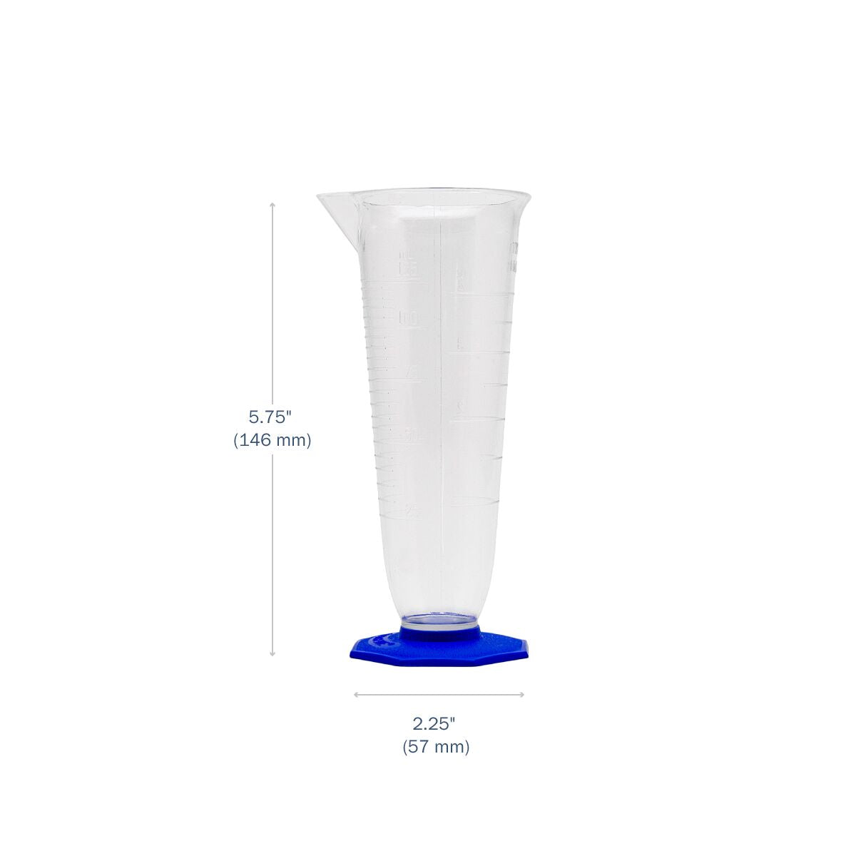 Double-Scale Polymethylpentene Pharmaceutical Graduate 125 mL dimensions